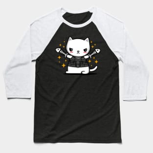 Funny Cute Zombie Slaying Cat Parody Kitty Cat Cartoon Baseball T-Shirt